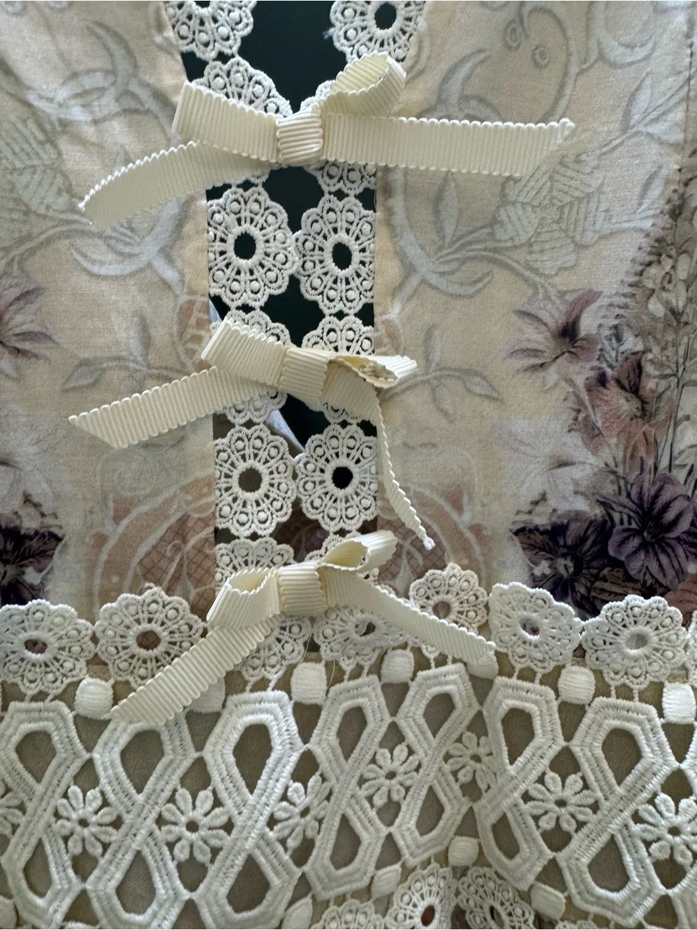 Camilla Trapeze Tired Dress. Cream Floral Lace Maxi Dress - Picture 5 of 10